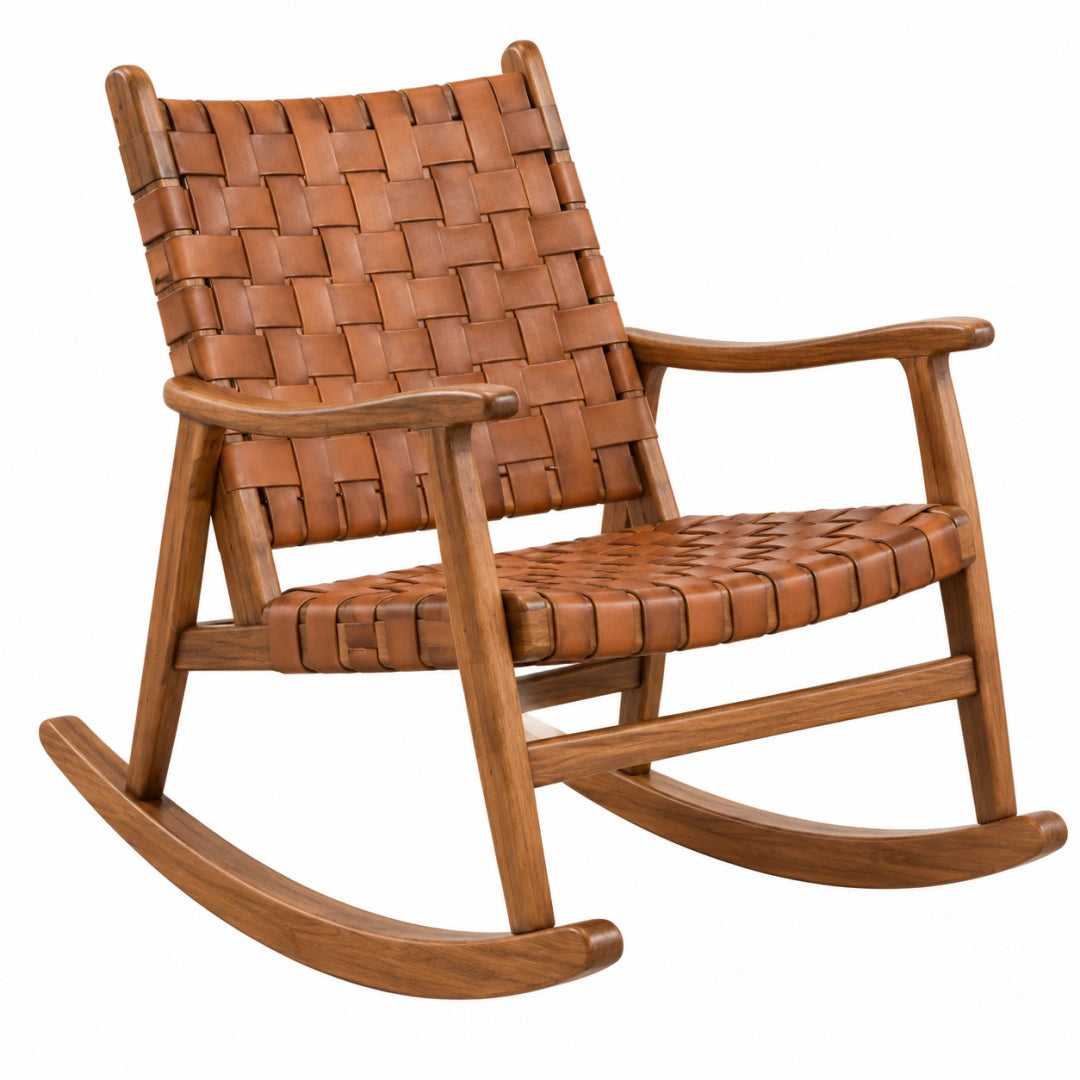 Schaukelstuhl 70 x 90 x 95 cm Braun Holz mit geflochtenem Riemengeflecht