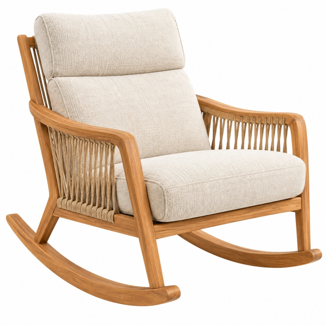 Schaukelstuhl 100 x 72 x 100 cm Massivholz Natur mit Textilpolster Beige