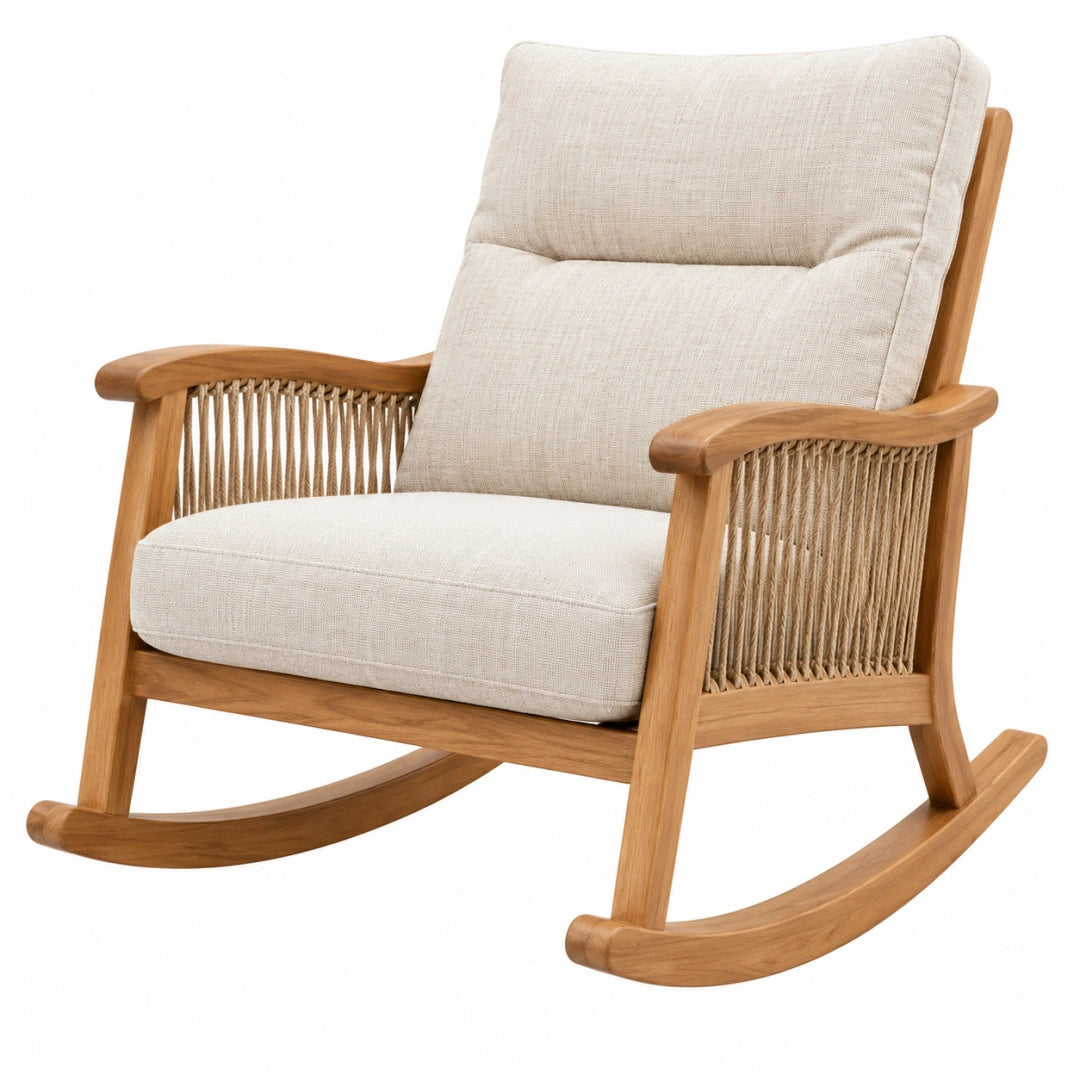Schaukelstuhl 100 x 68 x 102 cm aus Holz Natur Beige mit Textilpolsterung