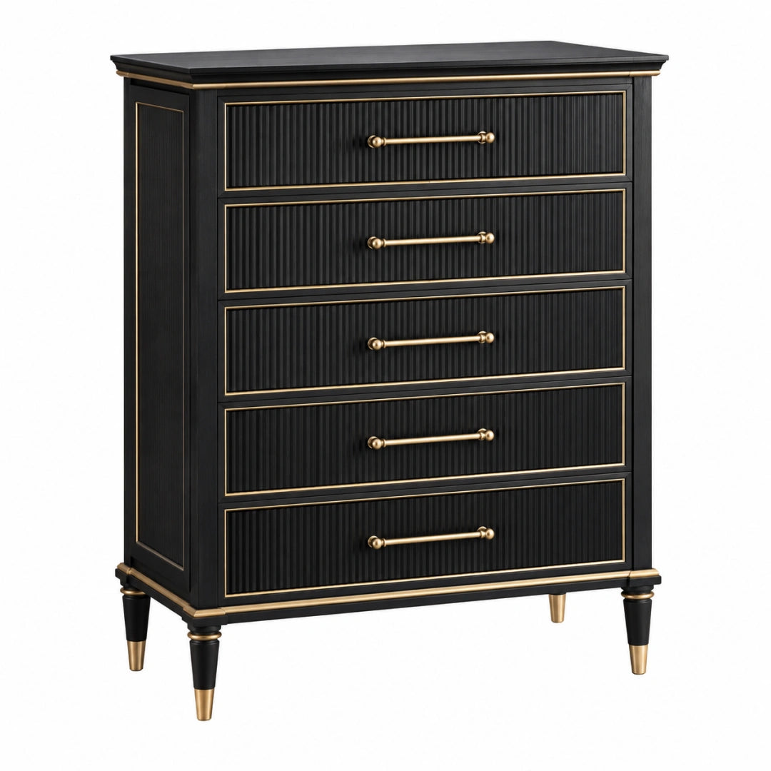 Kommode 80 x 40 x 110 cm Holzwerkstoff Schwarz Gold mit 5 Schubladen klassisch