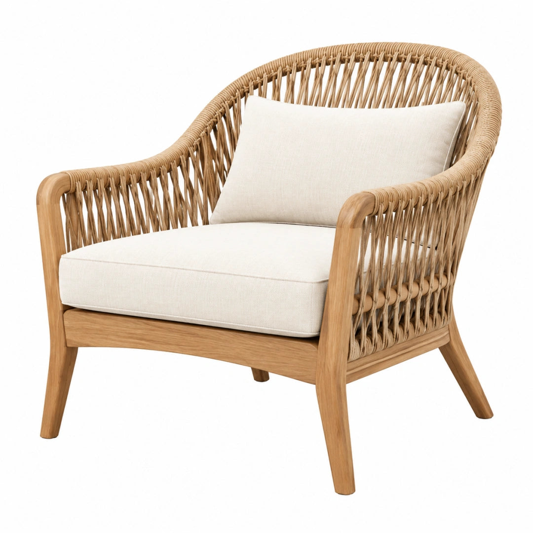 Rattansessel 75 x 75 x 85 cm Holz Natur Beige mit Sitzpolster im Boho Stil