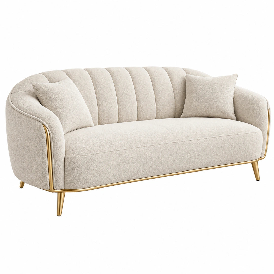 2-Sitzer Sofa 160 x 85 x 78 cm Textilbezug Cremefarben mit Metallgestell im Glamour-Stil