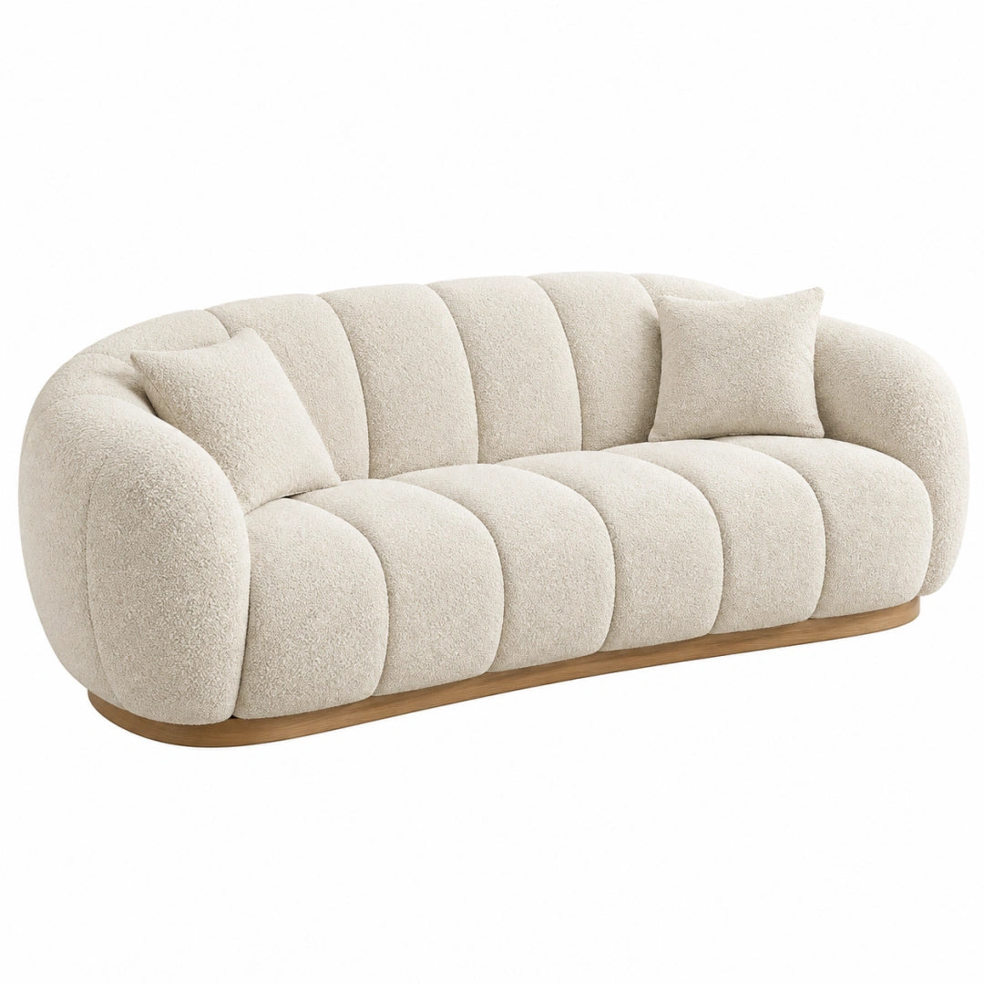 3-Sitzer Sofa 220 x 95 x 75 cm Boucléstoff Creme Holzsockel modern