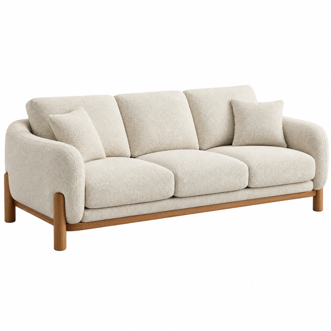 3-Sitzer Sofa 220 x 90 x 85 cm in Creme mit Textilbezug und Holzgestell - modernes Wohnzimmermöbel