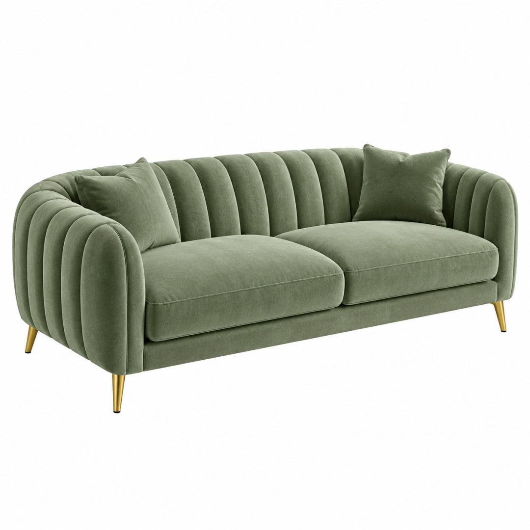 2-Sitzer Sofa 180 x 85 x 78 cm grüner Samtbezug mit Metallfüßen im Art-Déco-Stil