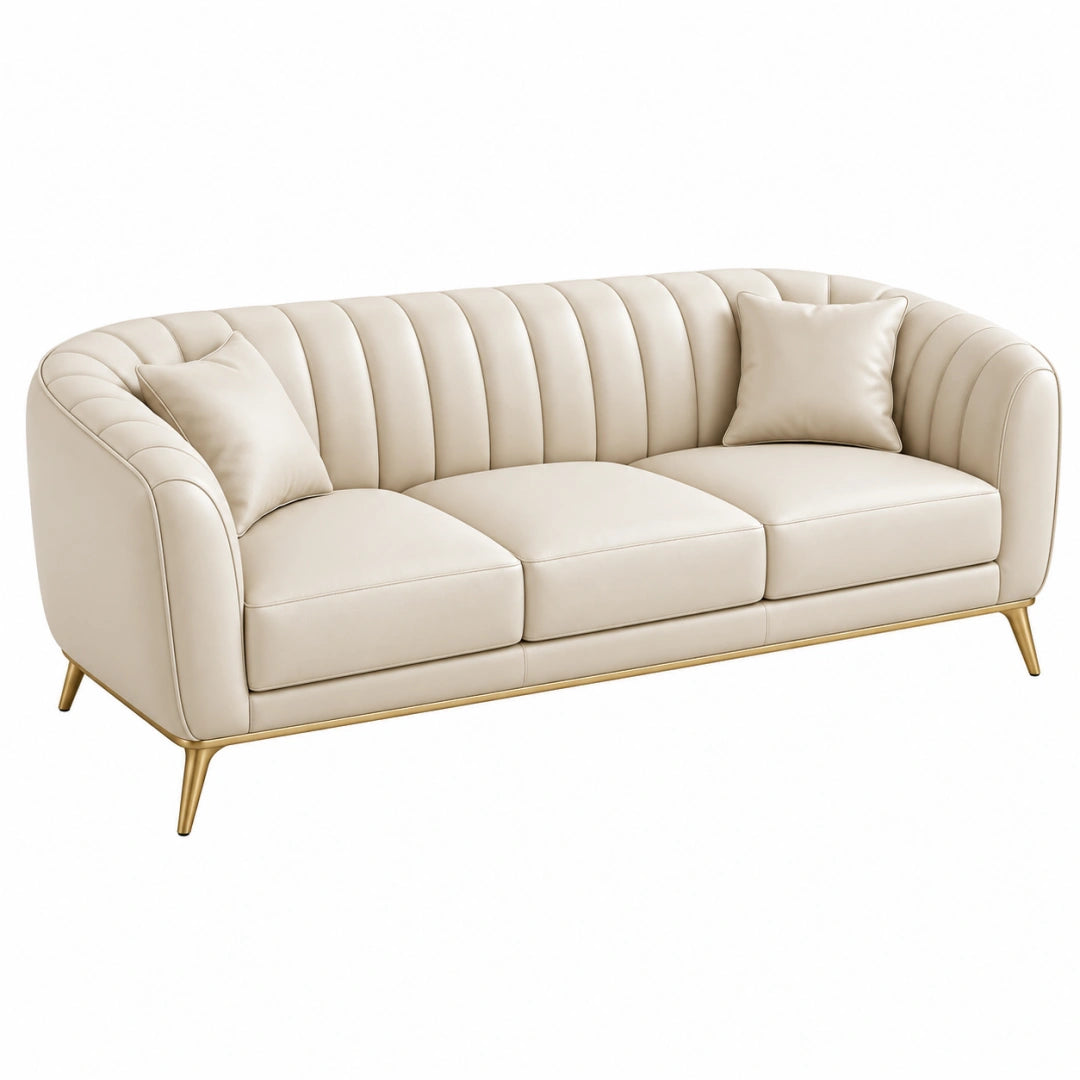 3-Sitzer Sofa 220 x 92 x 82 cm Kunstleder Creme Wohnzimmer Retro