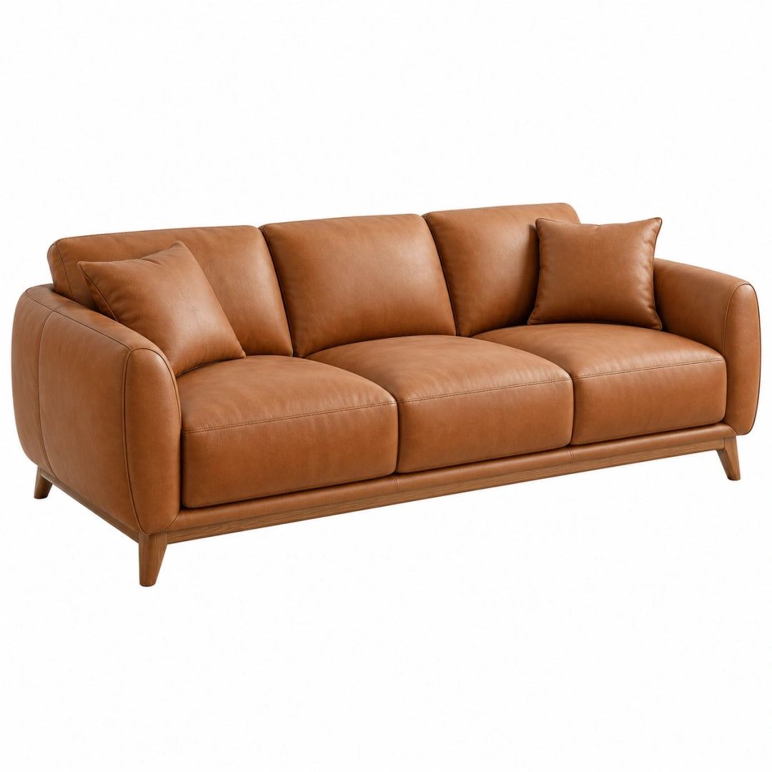 3-Sitzer Sofa 210 x 90 x 85 cm in Cognacbraun Lederoptik mit Holzfüßen