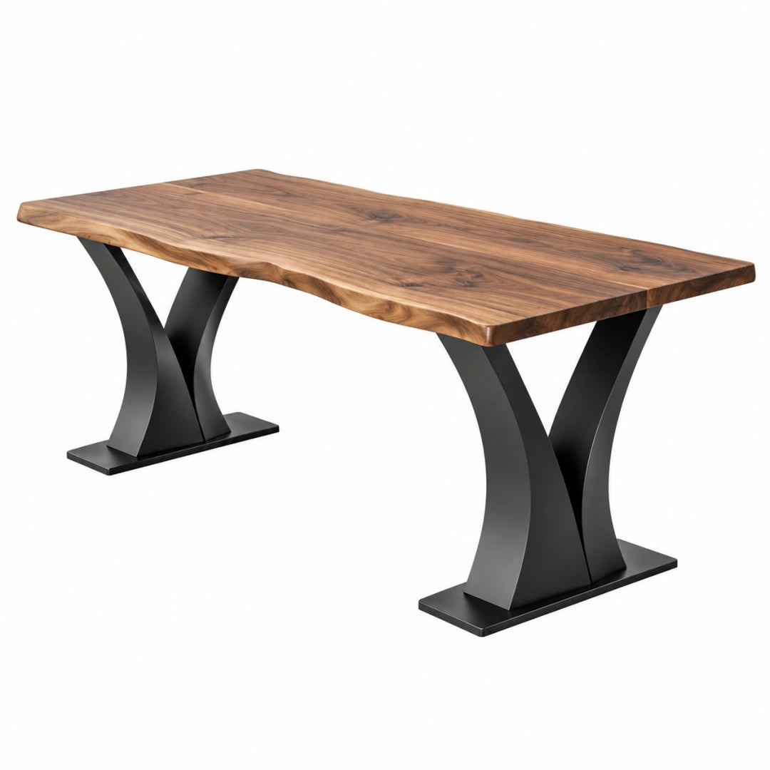 Esstisch 180 x 90 x 75 cm aus Nussbaumholz und Metall Braun Schwarz im Industriestil