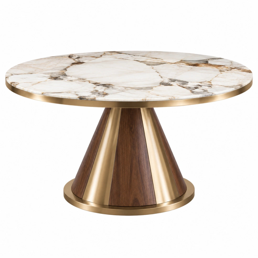 Esstisch 120 cm Marmoroptik Weiß Gold Holz Metall Rund