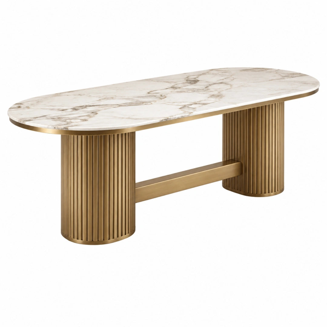 Ovaler Esstisch 180 x 90 x 75 cm Marmoroptik Gold Metallgestell