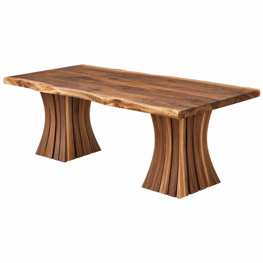 Esstisch 200 x 90 x 75 cm Massivholz Braun mit Naturkante und Säulenfüßen