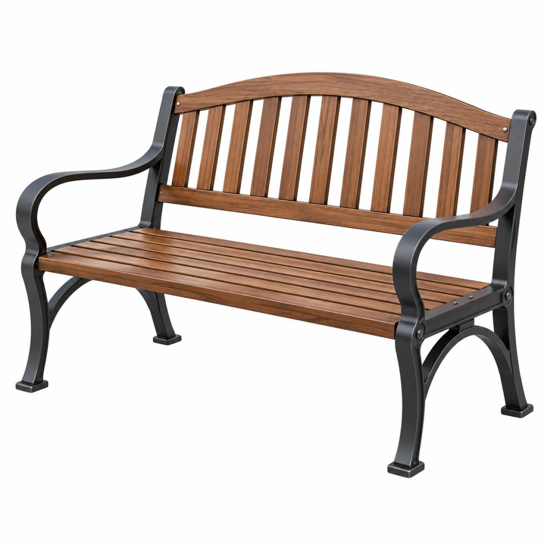 Gartenbank 122 x 61 x 87 cm aus Holz und Metall Braun Schwarz mit Rückenlehne