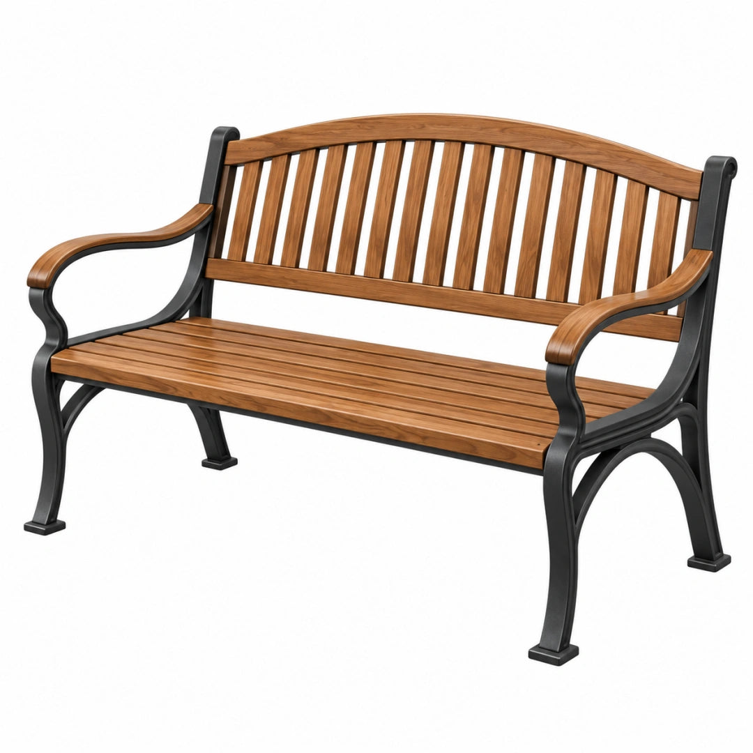 Gartenbank 125 x 60 x 85 cm Holz Metall Braun Schwarz mit Rückenlehne