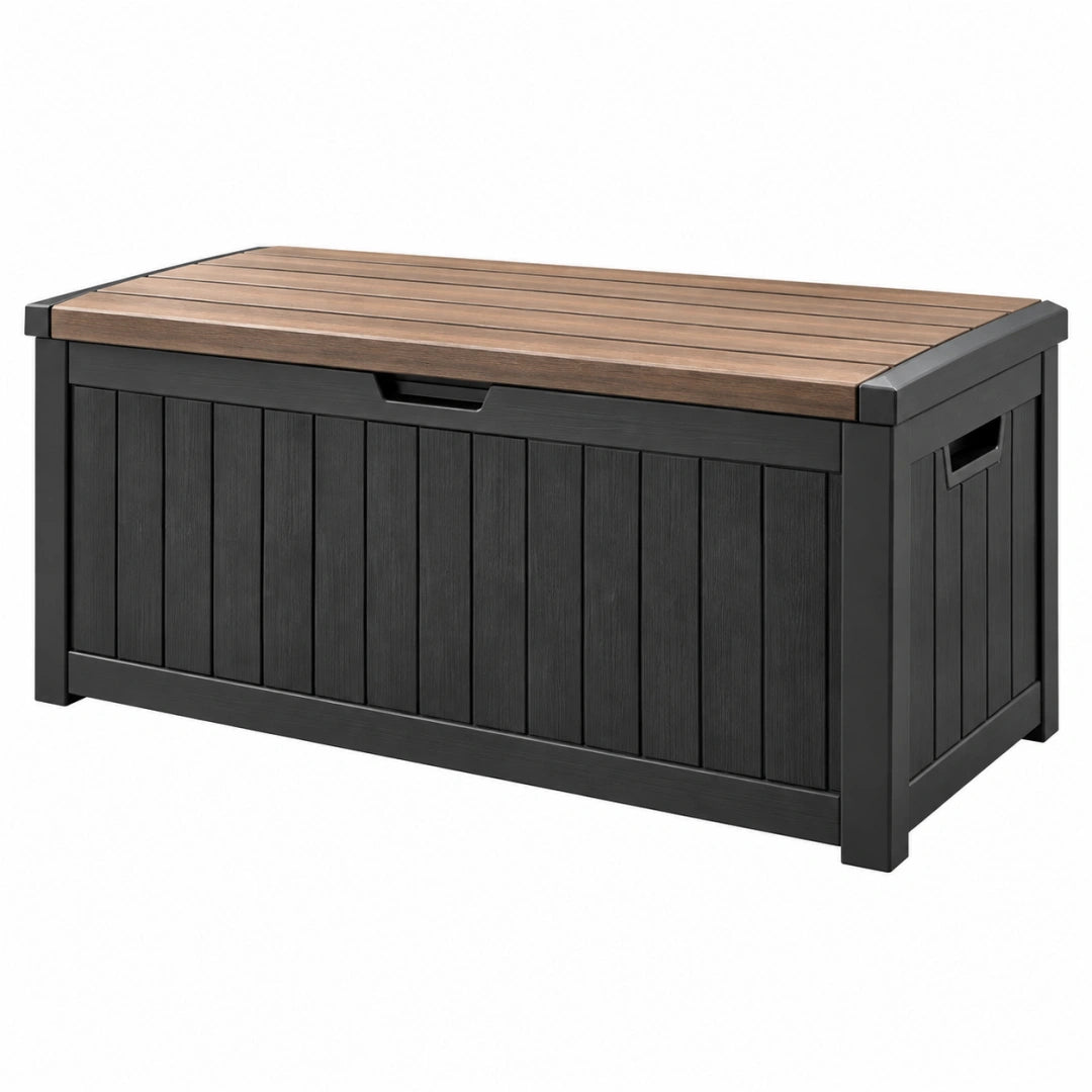 Garten-Aufbewahrungsbank 120 x 60 x 63 cm Kunststoff Braun Schwarz mit Klappdeckel