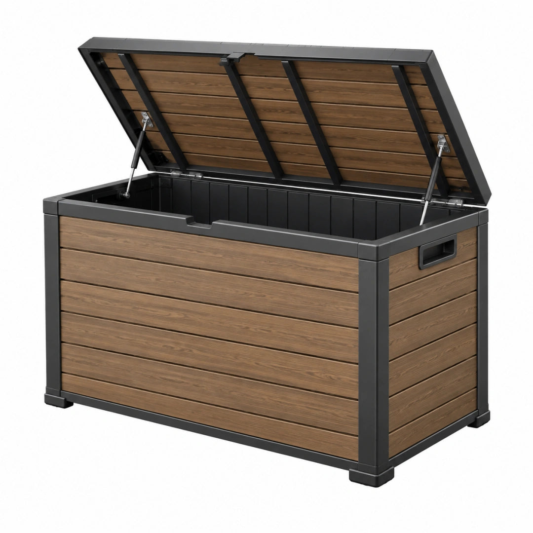Garten-Aufbewahrungsbox 120 x 60 x 63 cm Kunststoff Braun Anthrazit mit Klappdeckel